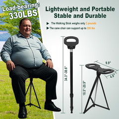 Adjustable Cane with Seat Folding Lightweight, Portable Cane Chair for Adults &