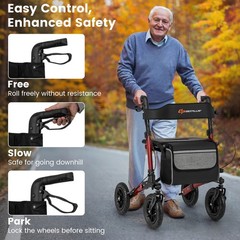 Walker for Seniors Folding Rollator Walker w/9″ Pneumatic Tires for All Terrain