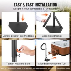 600lb Max Spa Handrail 48-63in Adjustable 360° Rotation Aluminum Construct