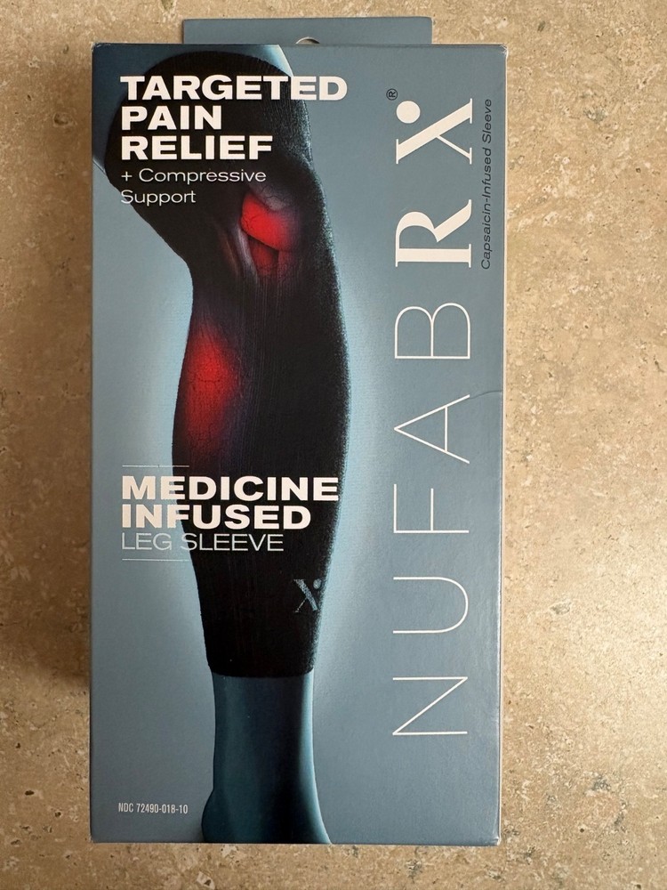 Nufabrx Medicine Infused Leg Compression Sleeve Pain Relief Support Size L Black