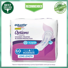 Equate Options Women’s Incontinence Pads, Leak Protection, Long Length, 60 Count