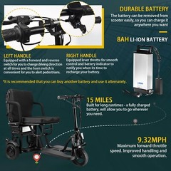 3-Wheel Mobility Scooter Easy Folding Mobility Scooter for Adults 8AH 36V 300W