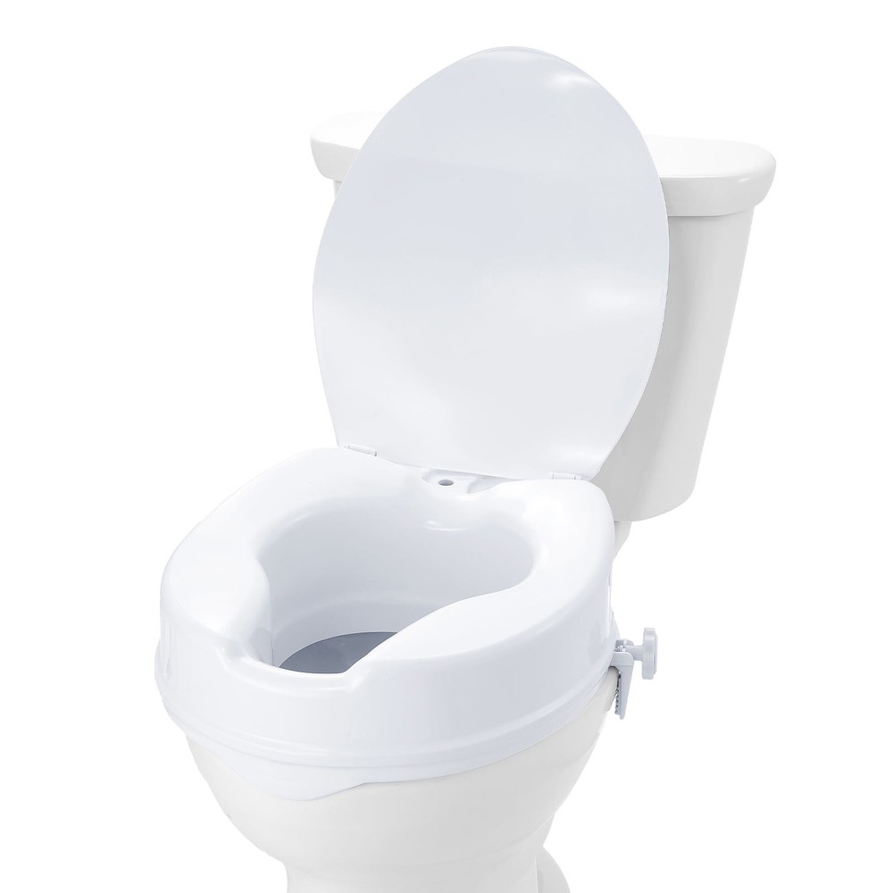 KFFKFF Elevated Toilet Seat, 4″ Increase in Height, Supports up to 300 lbs
