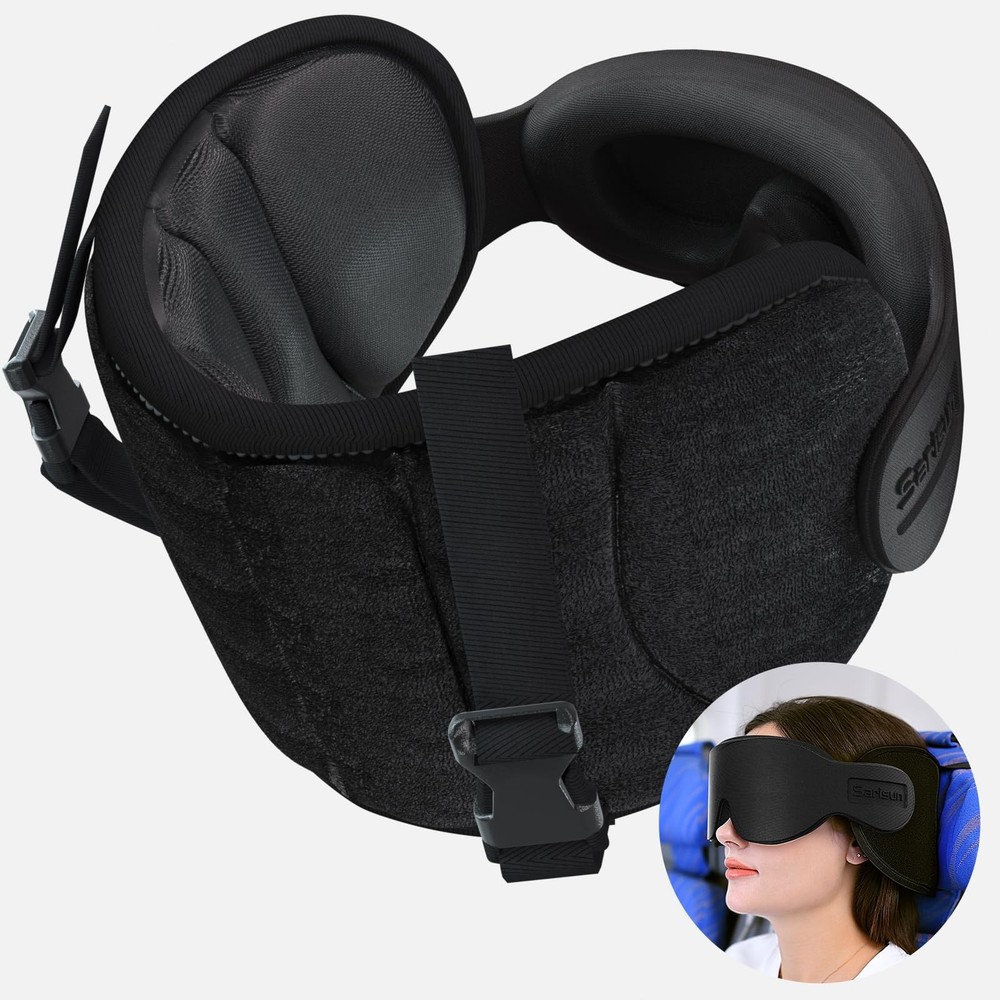 SARISUN Travel Pillows for Airplanes, Airplane Seats with Headrest, Black