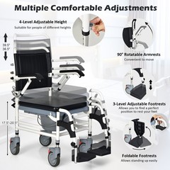 4-in-1 Bedside Commode Chair w/ Wheel Commode Wheelchair w/Detachable Bucket