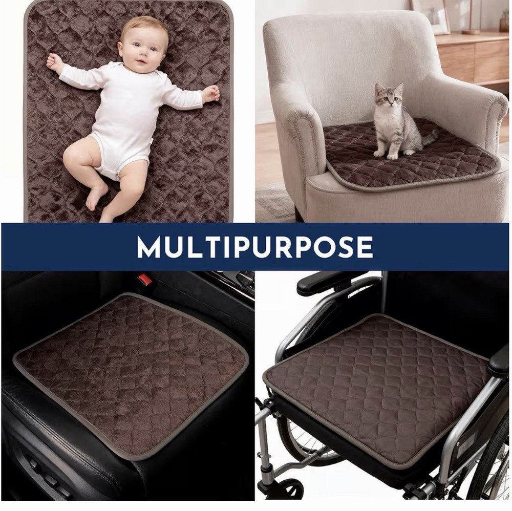 Leakproof Anti-Slip Washable Seat Pad Strong Absorbency 22 x 21 in Brown