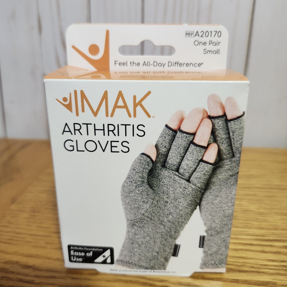 New IMAK Compression Arthritis Gloves Size Small Gray Brownmed A20170