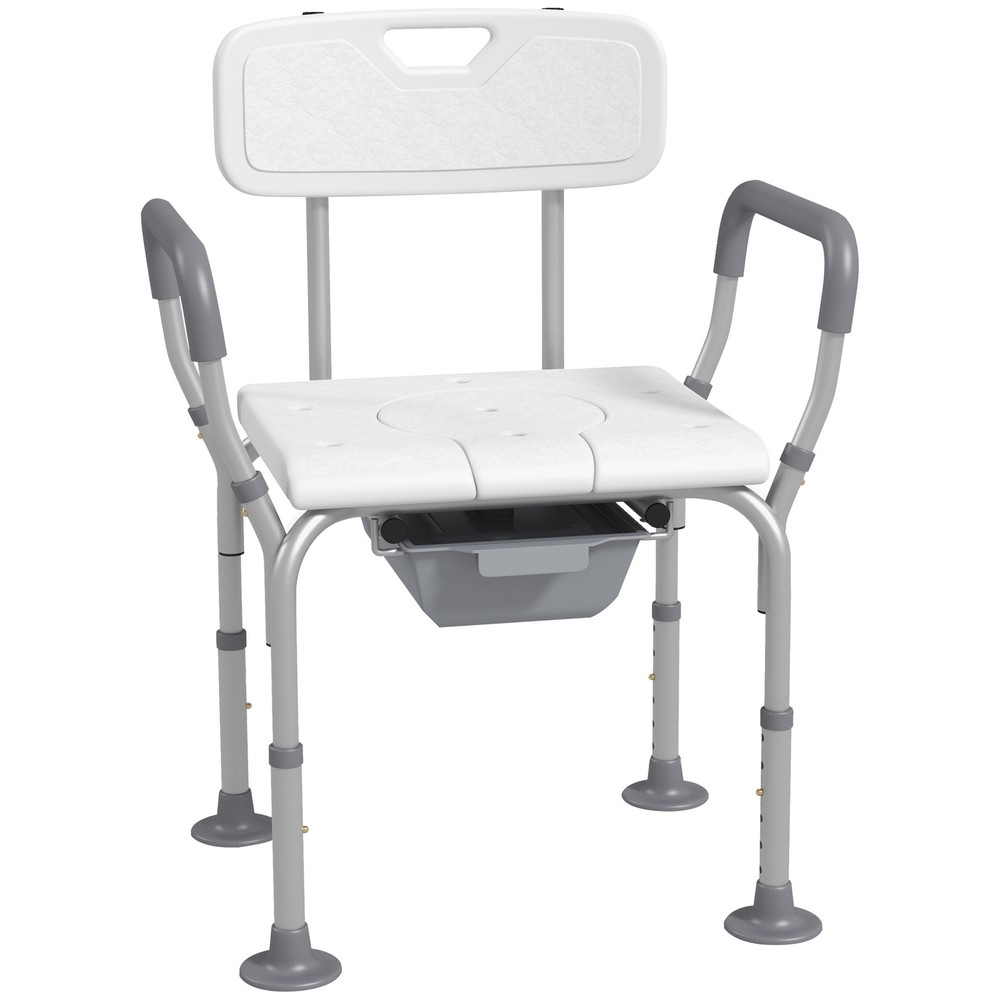 3-in-1 Shower Chair with Back and Arms, Height Adjustable Bedside Commode
