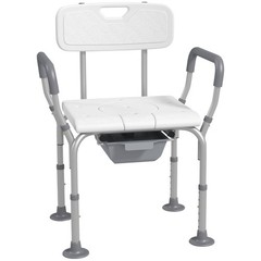 3-in-1 Shower Chair with Back and Arms, Height Adjustable Bedside Commode
