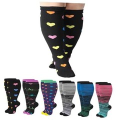 6 Pairs Plus Size Compression Socks for Women Wide Calf XX-Large Multicolor