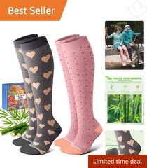 All-Day Comfort Bamboo Compression Socks 2 Pairs – Stylish Knee High 15-20mmHg