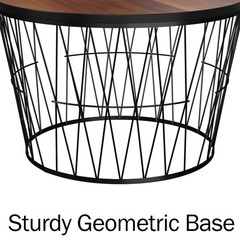 Lavish Home Round Coffee Table Geometric Metal Base – Small Modern Accent