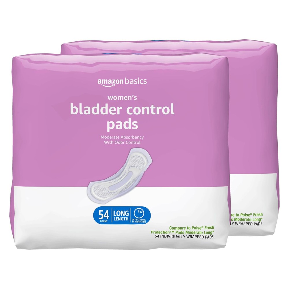 Amazon Basics Womens Incontinence Pads, Moderate Absorbency, Long Length, 108 Ct