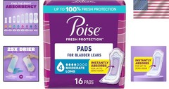 Poise Incontinence & Postpartum Pads, Long Length, 4 Drop Moderate Absorbency…