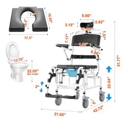 VEVOR Shower Wheelchair Bathroom Commode Wheelchair 17.5″w Seat 300lbs Capacity