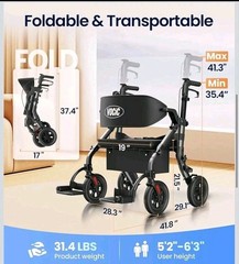 Wheelchair Rollator 2-in-1 Vocic Z59/ 400lb. Capacity All-Terrain