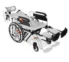 3-in-1 Reclining Foldable Wheelchair Lay-Flat Bed, 265 lb, Headrest