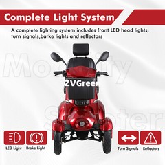4 Weels Heavy Duty Mobility Scooters 500lbs Capacity 800W 31 miles w/Remote Key