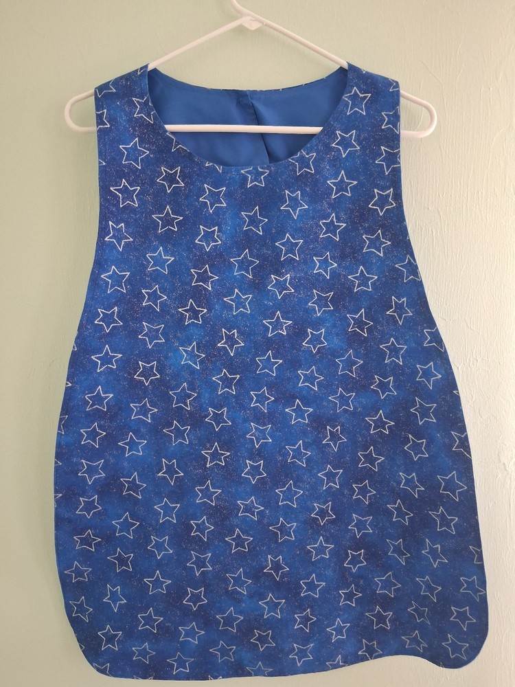 Stars on Blue, Adult Bib, Handmade , 35 1/2” by 21 ½”, reversible