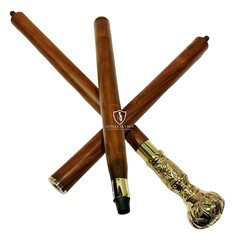 Vintage Crocodile Brass Handle Wood Walking Stick Cane Vintage Style Solid Gift
