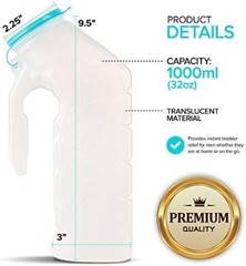 6 Pack Male Urinal Bottles with Glow in the Dark Lid for Travel & Emergency