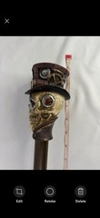 Decorative Steampunk Skull Handle Walking Cane, Top Hat & Goggles, Brown 38in