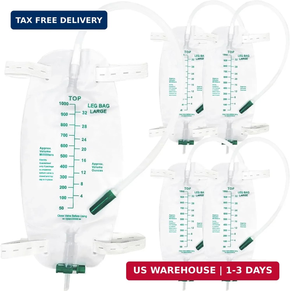 5-Pack 1000ml Leg Bag Urinary Drainage Bags with Adjustable Straps, Leak-Resista