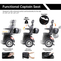 Heavy Duty 4-Wheel Mobility Scooters 31 Miles 3-Speed 800W 500lbs Capacity