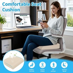 Large Memory Foam Seat Cushion for Office, Home & Car – Non-Slip Pad for Back &