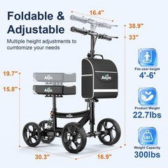 Aojin Knee Scooter for Adults FootInjuries, 300lbs Capacity, All Blacks