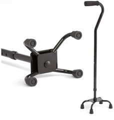 Quad Base Cane Adjustable Height 29-38 in Tool-Free Assembly, Black, 300 lb