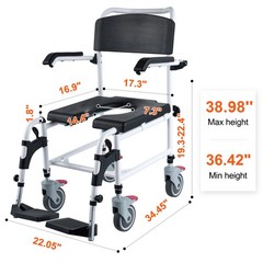 VEVOR Shower Commode Wheelchair with 4 Lockable Wheels Footrests Flip-up Arms