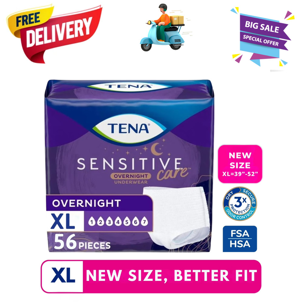 TENA Sensitive Care Overnight Underwear Women XL 56 Ct Leak Protection