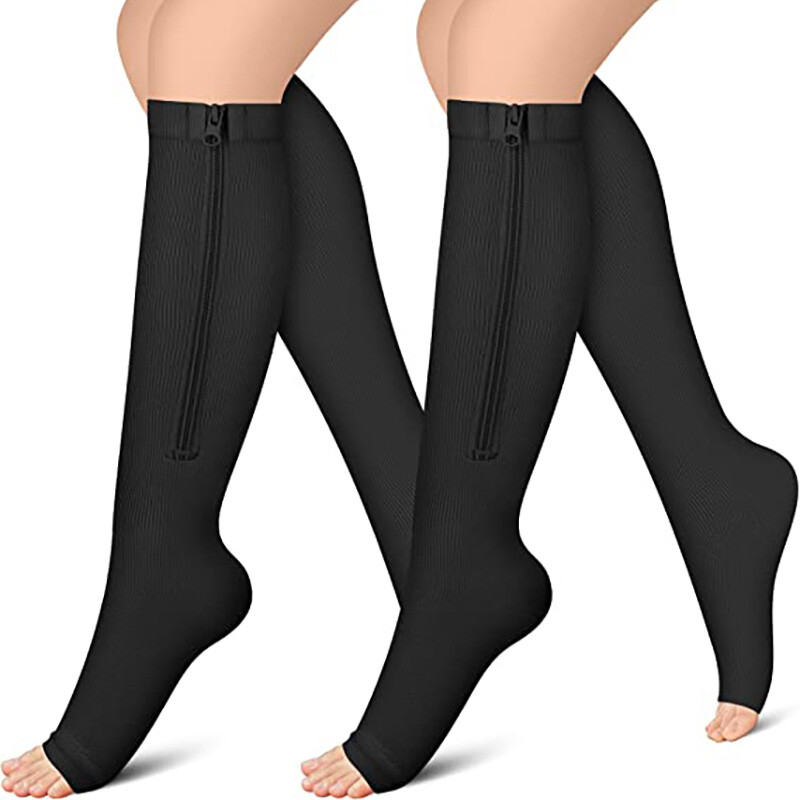Copper Zipper Compression Socks Knee Support Compression Stockings 15-20mmHg US-