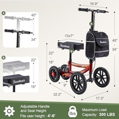 BlessReach Knee Scooter Walker for Adults Foot Injuries Ankle Surgery, Knee