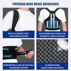 Potensgo Posture Corrector for Women and Men, Adjustable Back Small, Gray