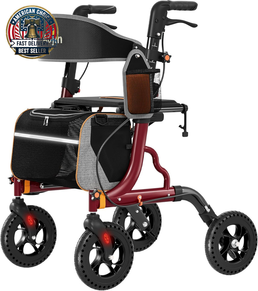 Rollator Walker for Seniors with Seat, Lightweight & Foldable, 8″ All-Terrain Wh