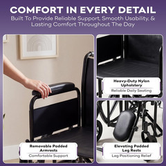 Heavy Duty Bariatric Wheelchair – 500Lb Capacity, Adjustable, Foldable, 22″ Seat