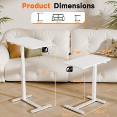 Adjustable Bedside Table with Wheels, Phone Stand, Cup Holder and Headphone H…