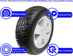 Mobility Scooter Replacement Wheel,10.4″X3.6″ Flat-Free Front Wheel 5-Spoke Rim