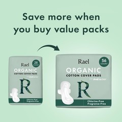 Rael Organic Cotton Cover Pads – Regular Absorbency, 28 Count (Pack of 1)