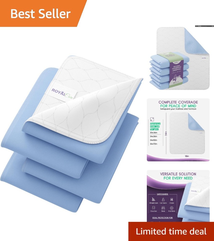 18×24 Waterproof Bed Pads | Pack of 4 Cotton Blend, Ideal for Adults and Pets