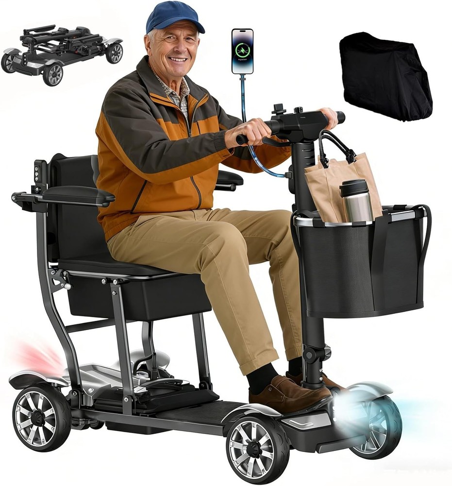 38LBS Foldable 4 Wheel Mobility Scooter for Seniors Lightweight Airline Approved
