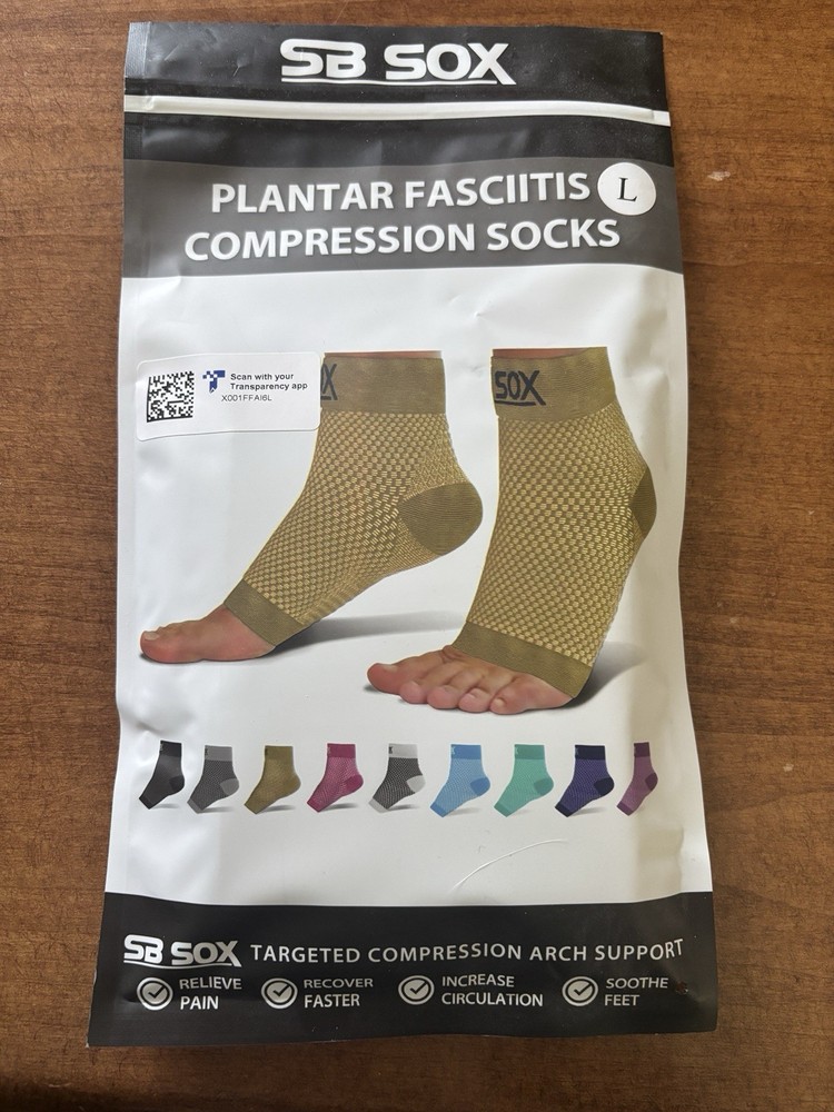 SB Sox Compression Sleeve Plantar Fasciitis Relief Socks NUDE/TAN Size Large