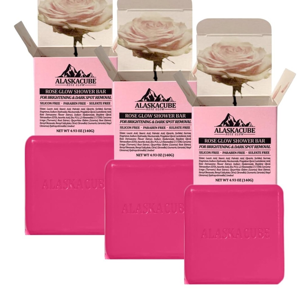 Alaskacube Rose Glow Perfumed Shower Bar Body Wash Dark Spot Removal 4.93 Oz