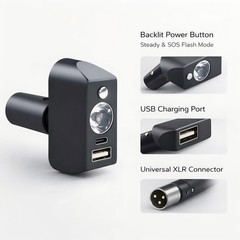Electric Wheelchair USB Charger with LED Light, 3-Pin XLR Adapter for Night Use