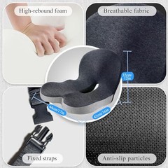Ergonomic Seat Cushion with Adjustable Strap, Memory Foam Dark Gray+light Gray