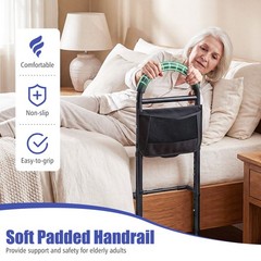 Height Adjustable Bed Rails for Elderly Safety w/Non-slip Handle Storage Pocket