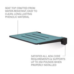 Seachrome 18 In. Silhouette Slimline Folding Wall Mount Shower Bench Seat, Sea C