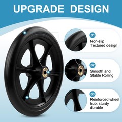 2 Pcs 8 Inch Walker Wheels Replacement Solid Wheelchair Front Wheels,Anti-Sli…